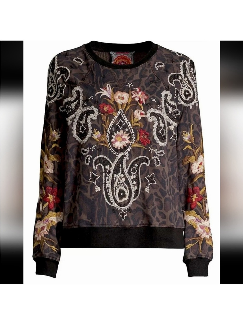 JOHNNY WAS Wendy Embroidered Leopard Pullover size L
